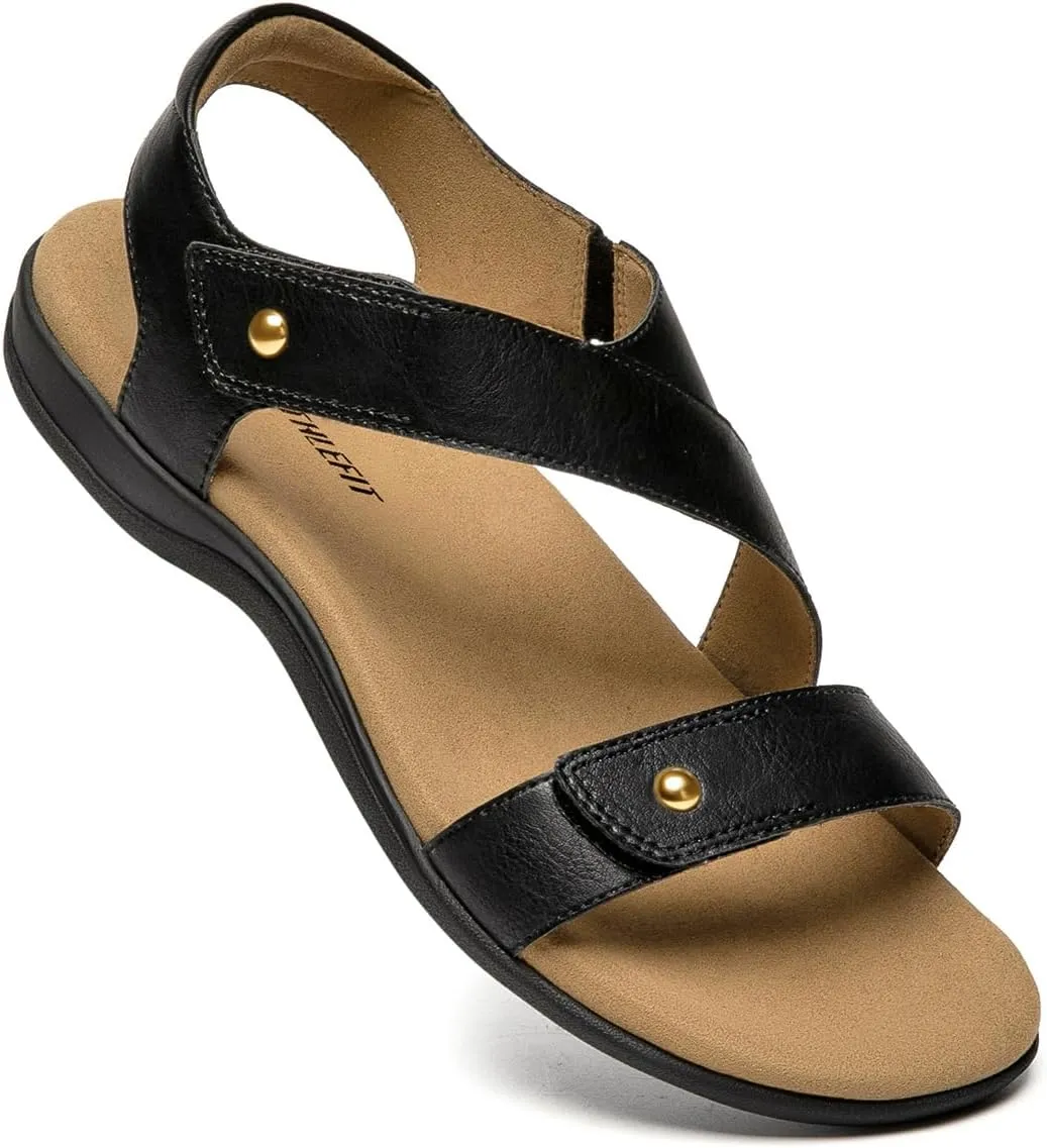 Athlefit Women's Comfortable Orthopedic Sandals with Arch Support Adjustable Walking Casual Orthotic Sandals