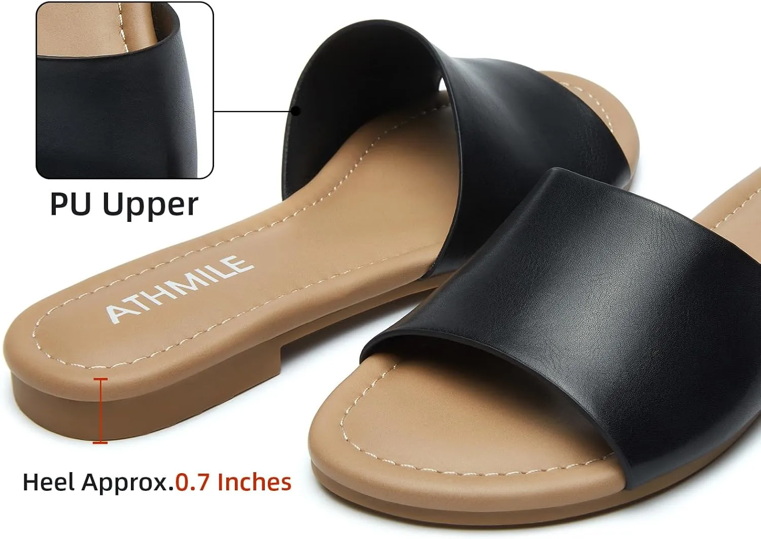 ATHMILE Sandals for Women 2025 One Band Womens Sandals Dressy Open Toe Flats Summer Slides for Casual Party Cute Beach