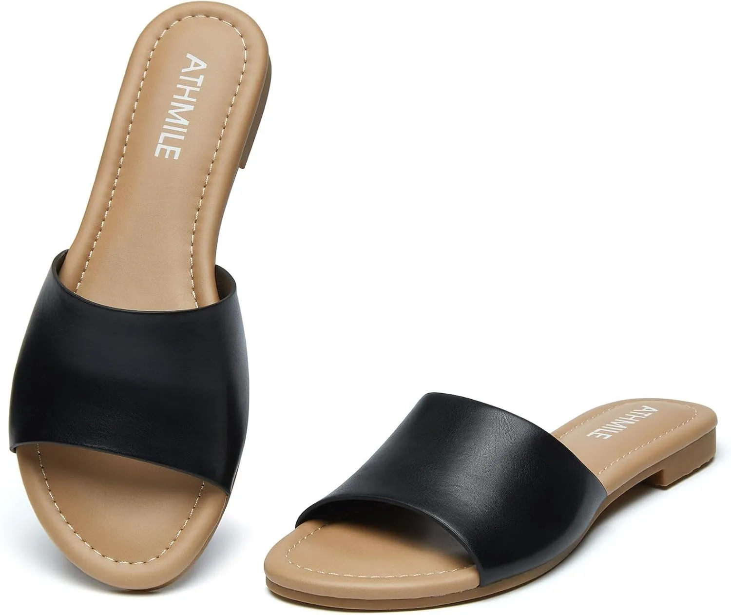 ATHMILE Sandals for Women 2025 One Band Womens Sandals Dressy Open Toe Flats Summer Slides for Casual Party Cute Beach