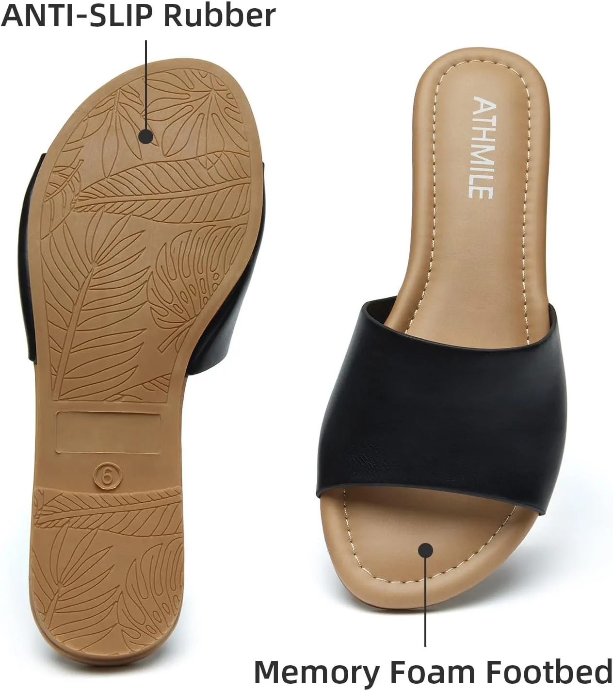 ATHMILE Sandals for Women 2025 One Band Womens Sandals Dressy Open Toe Flats Summer Slides for Casual Party Cute Beach