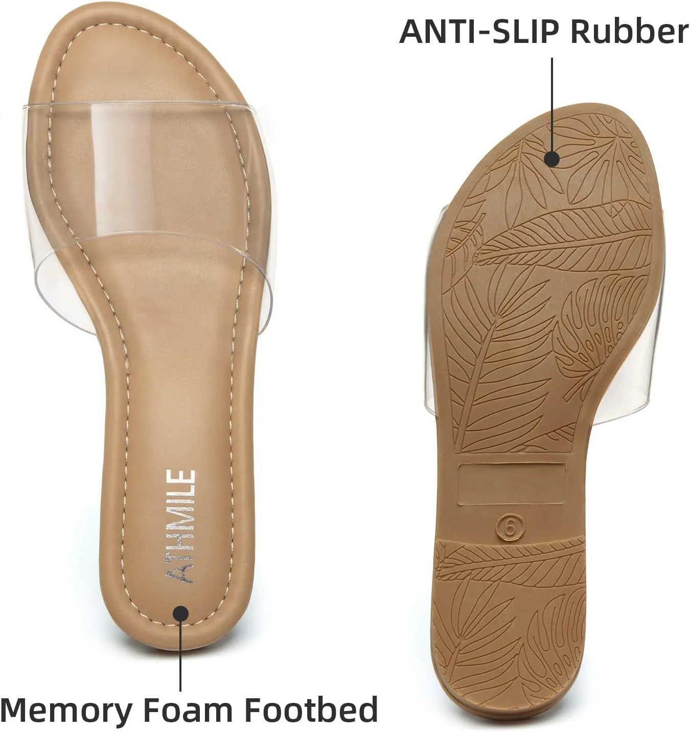 ATHMILE Sandals for Women 2025 One Band Womens Sandals Dressy Open Toe Flats Summer Slides for Casual Party Cute Beach