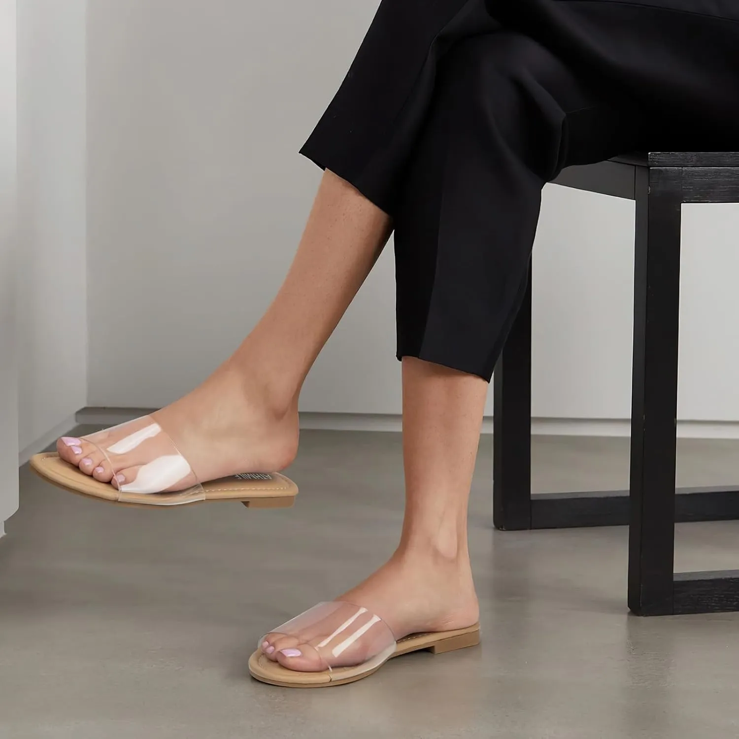 ATHMILE Sandals for Women 2025 One Band Womens Sandals Dressy Open Toe Flats Summer Slides for Casual Party Cute Beach