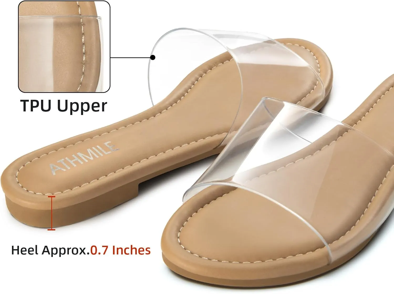ATHMILE Sandals for Women 2025 One Band Womens Sandals Dressy Open Toe Flats Summer Slides for Casual Party Cute Beach