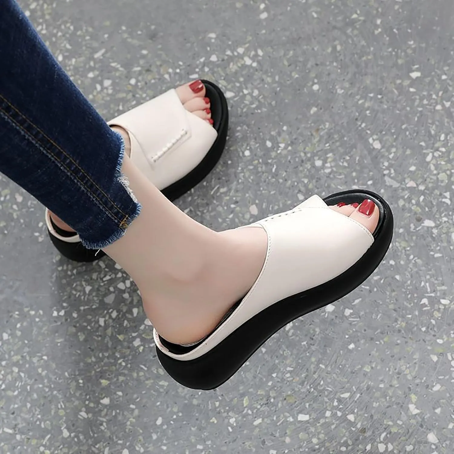 AUNTHUI Women Open Toe Platform Wedge Mule Sandals with Arch Support,Non-Slip Comfortable Summer Fish Toe Sandals Outdoor Beach Walking