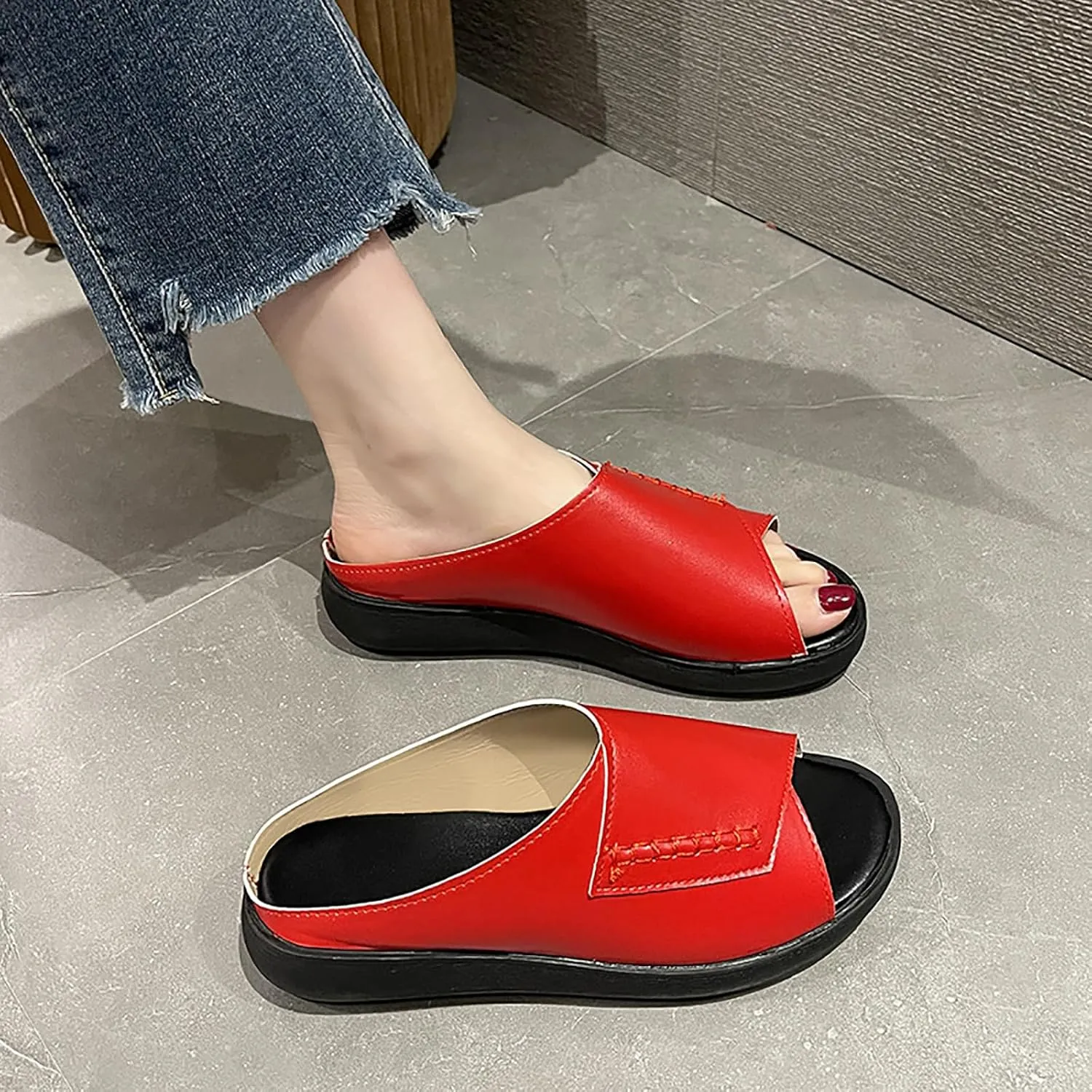 AUNTHUI Women Open Toe Platform Wedge Mule Sandals with Arch Support,Non-Slip Comfortable Summer Fish Toe Sandals Outdoor Beach Walking