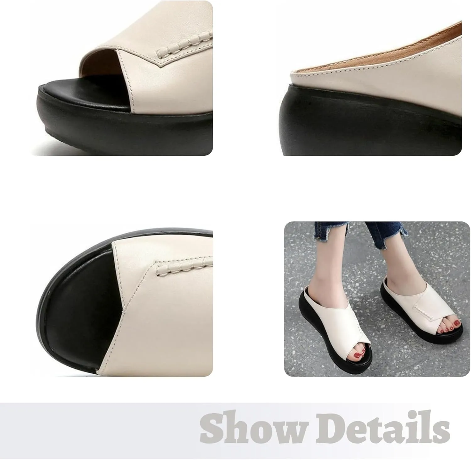 AUNTHUI Women Open Toe Platform Wedge Mule Sandals with Arch Support,Non-Slip Comfortable Summer Fish Toe Sandals Outdoor Beach Walking