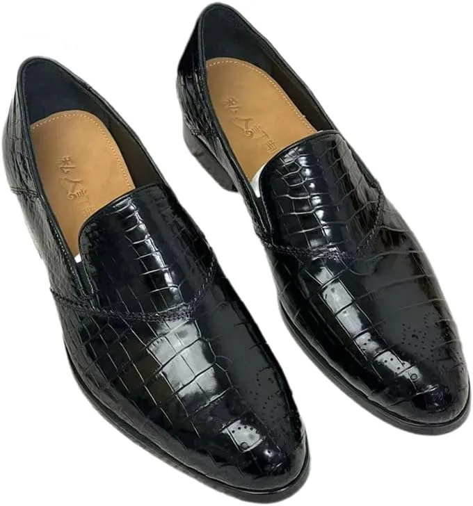 Authentic Exotic Crocodile Skin Business Style Men Black Dress Shoes Genuine Alligator Leather Male Slip-on Brogue Dress Loafers