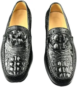Authentic Real Crocodile Skin Classic Black Men Business Casual Dress Loafers Genuine Alligator Leather Male Slip-on Boat Shoes