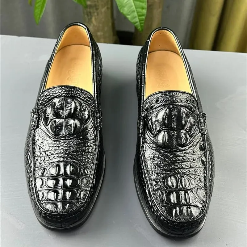 Authentic Real Crocodile Skin Classic Black Men Business Casual Dress Loafers Genuine Alligator Leather Male Slip-on Boat Shoes