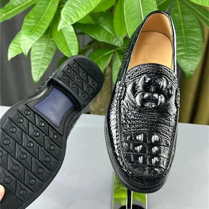 Authentic Real Crocodile Skin Classic Black Men Business Casual Dress Loafers Genuine Alligator Leather Male Slip-on Boat Shoes