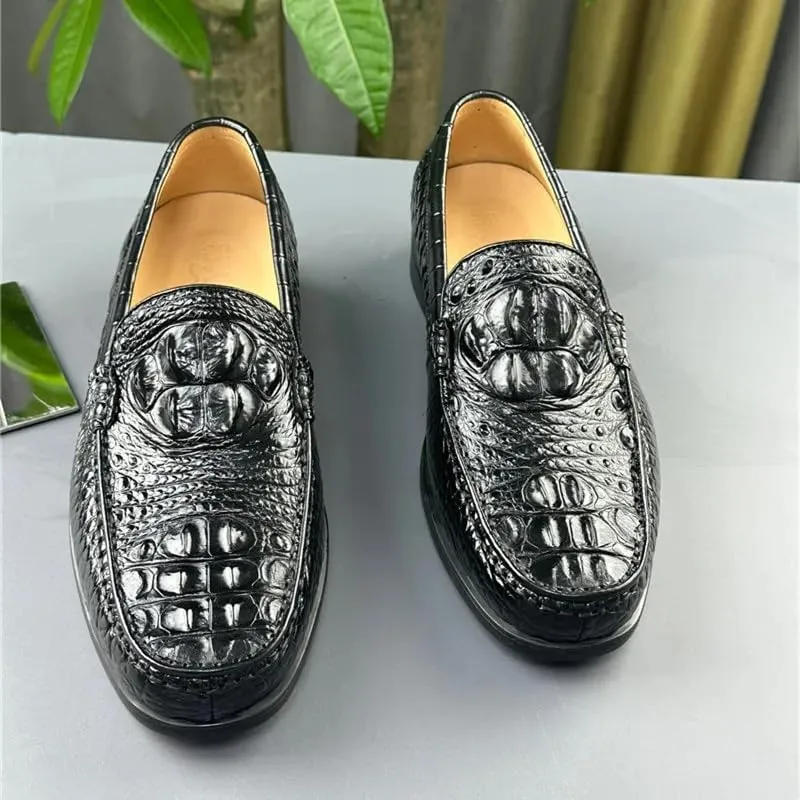 Authentic Real Crocodile Skin Classic Black Men Business Casual Dress Loafers Genuine Alligator Leather Male Slip-on Boat Shoes