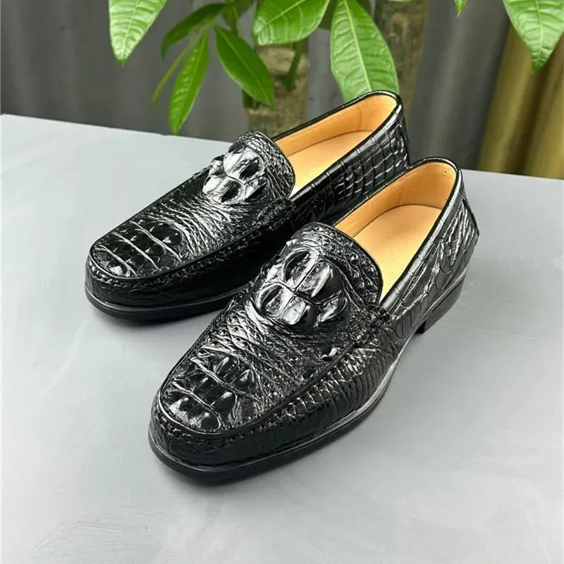 Authentic Real Crocodile Skin Classic Black Men Business Casual Dress Loafers Genuine Alligator Leather Male Slip-on Boat Shoes