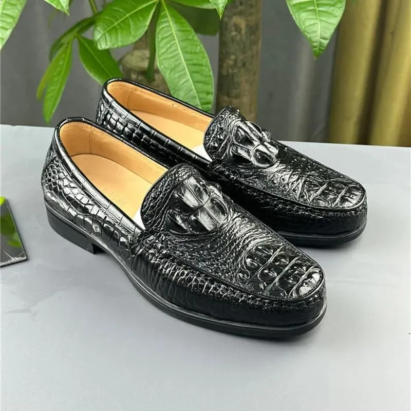 Authentic Real Crocodile Skin Classic Black Men Business Casual Dress Loafers Genuine Alligator Leather Male Slip-on Boat Shoes