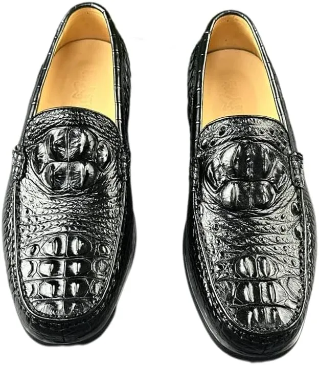 Authentic Real Crocodile Skin Classic Black Men Business Casual Dress Loafers Genuine Alligator Leather Male Slip-on Boat Shoes