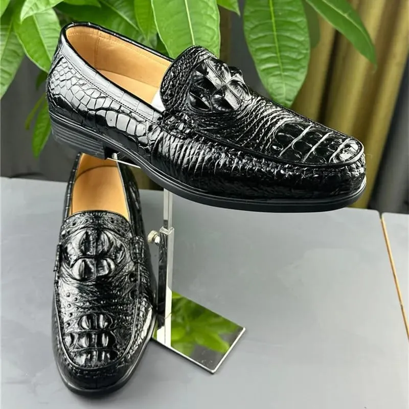 Authentic Real Crocodile Skin Classic Black Men Business Casual Dress Loafers Genuine Alligator Leather Male Slip-on Boat Shoes