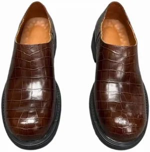 Authentic Real Crocodile Skin Low Cut Big Round Toe Men's Loafers Shoes Genuine Alligator Leather Male Brown Slip-on Dress Shoes