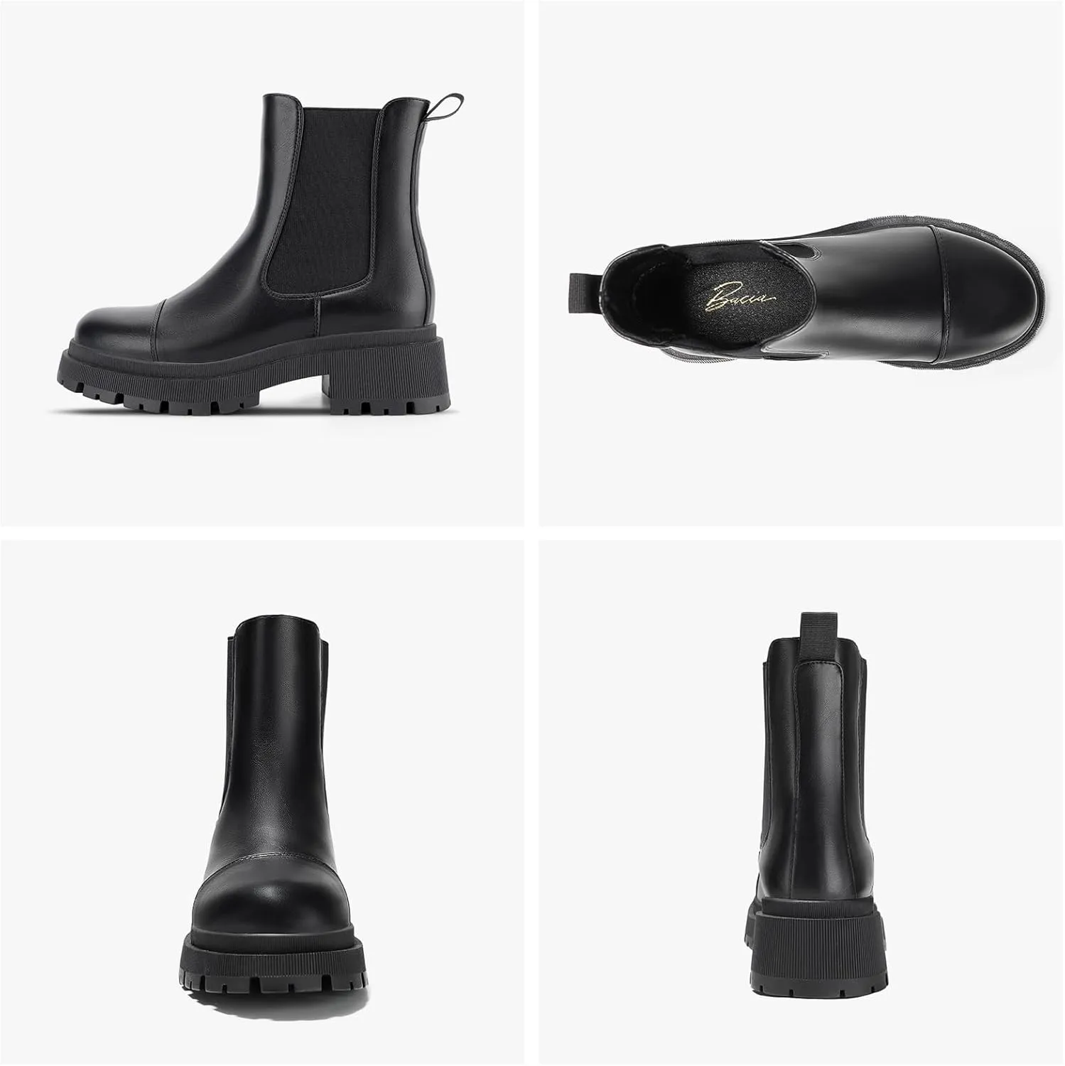 Bacia Chelsea Boots Women Lug Sole Ankle Boots Chunky Heel Slip On Booties