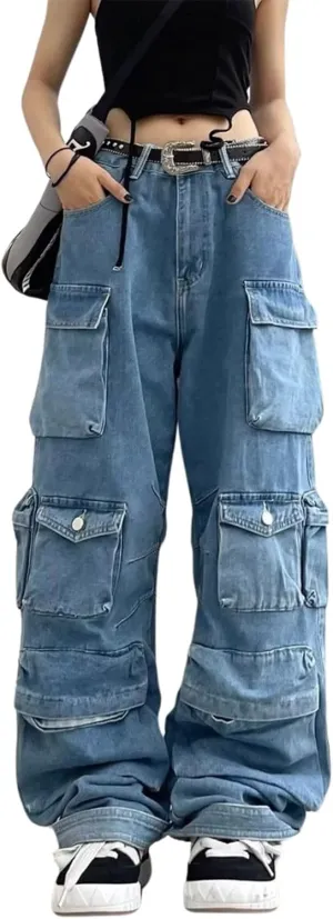 Baggy Cargo Pants for Womens Mens Y2K Loose Low Rise Wide Leg Jeans Harajuku Streetwear Clothes