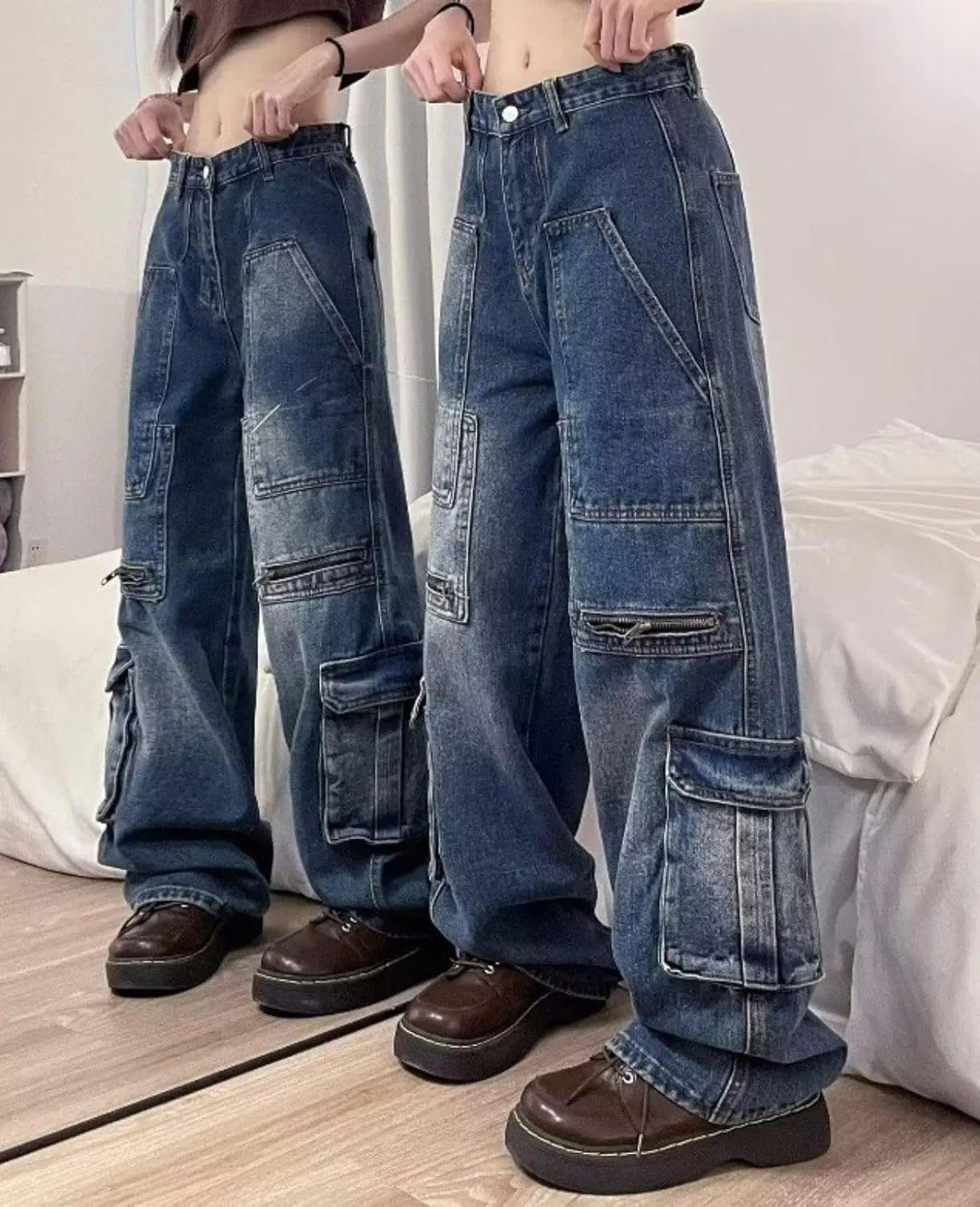 Baggy Cargo Pants for Womens Mens Y2K Loose Low Rise Wide Leg Jeans Harajuku Streetwear Clothes