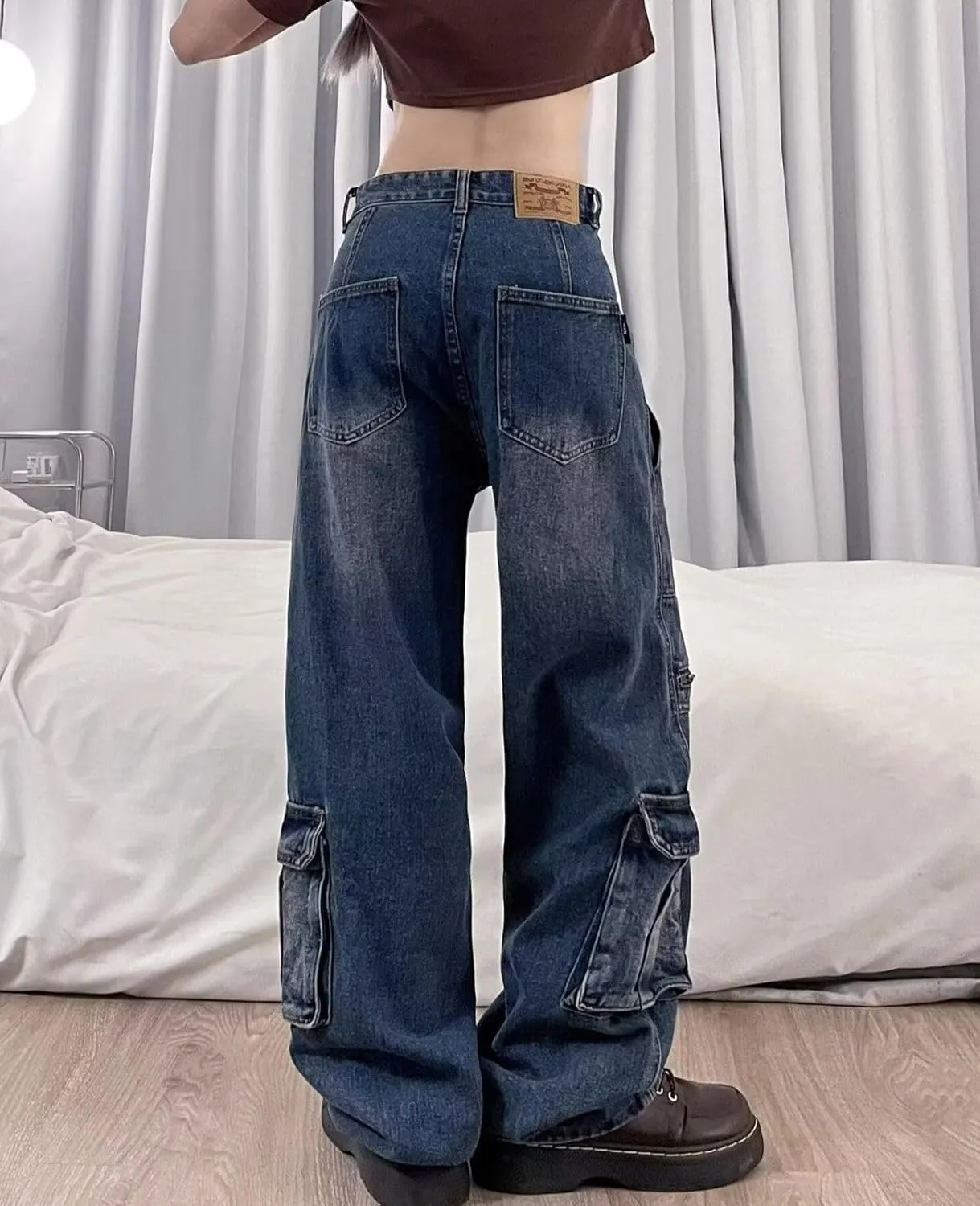 Baggy Cargo Pants for Womens Mens Y2K Loose Low Rise Wide Leg Jeans Harajuku Streetwear Clothes