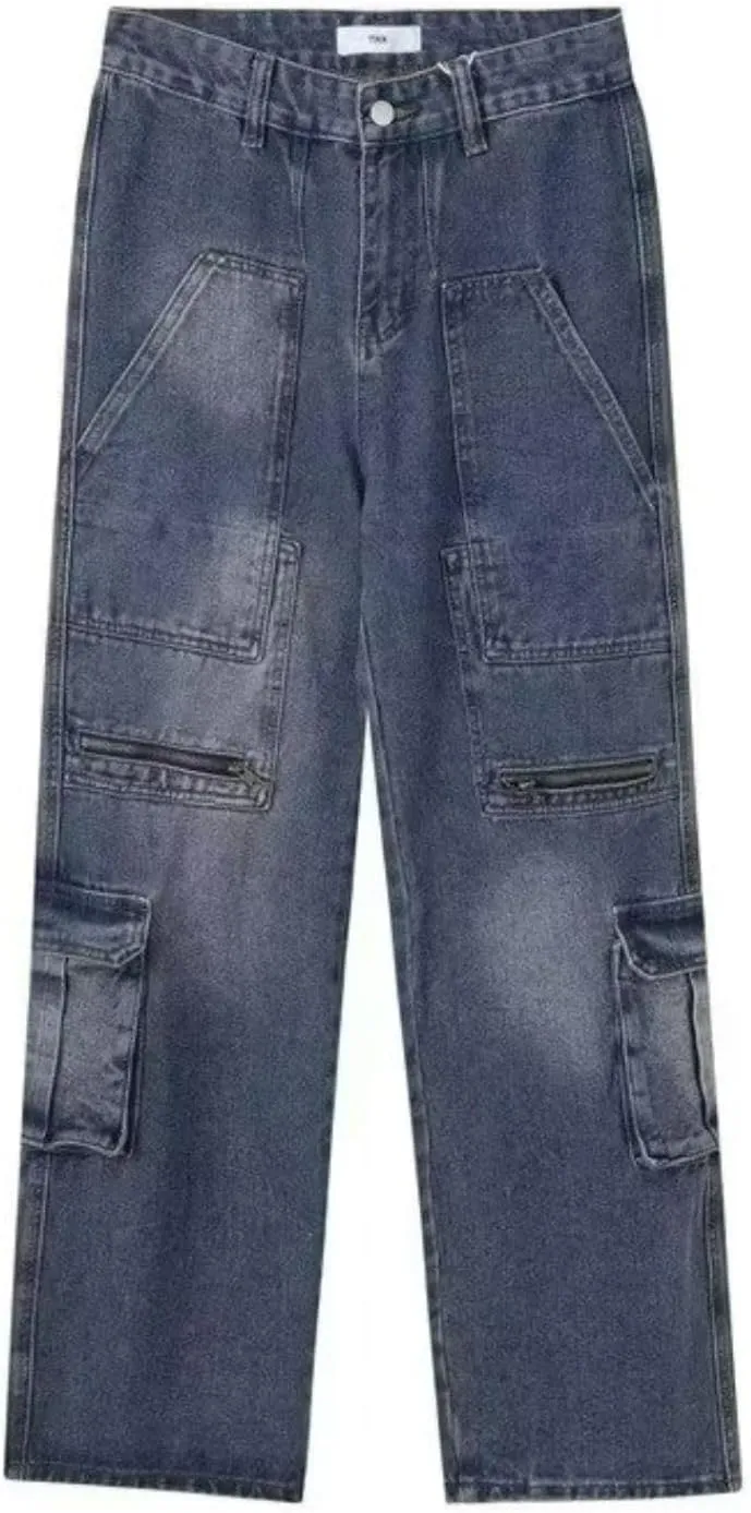 Baggy Cargo Pants for Womens Mens Y2K Loose Low Rise Wide Leg Jeans Harajuku Streetwear Clothes