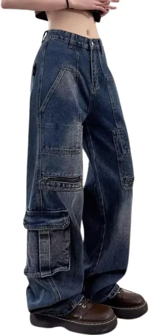Baggy Cargo Pants for Womens Mens Y2K Loose Low Rise Wide Leg Jeans Harajuku Streetwear Clothes