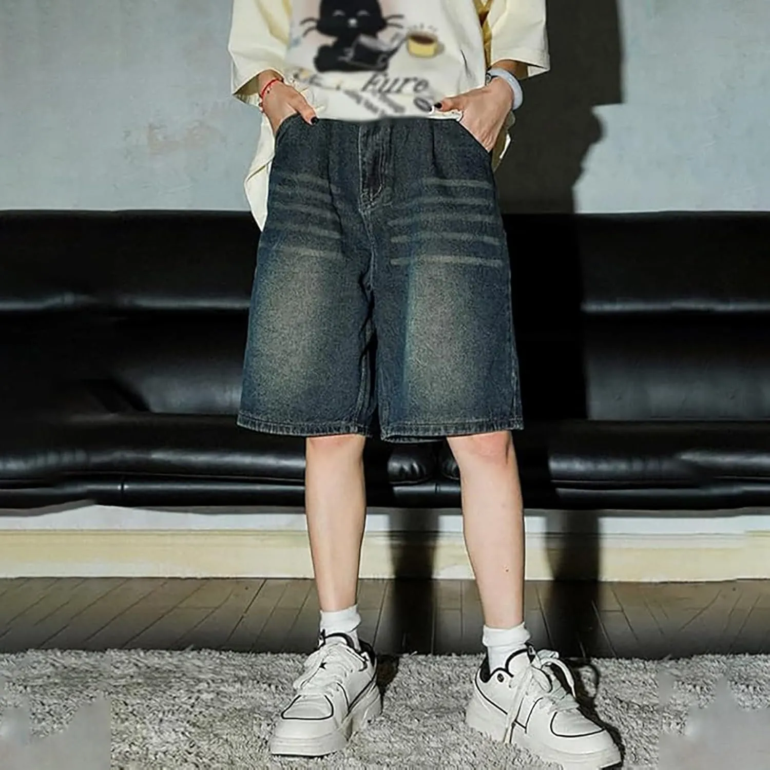Baggy Jean Shorts for Men Casual Summer Loose Fit Hip Hop Wide Leg Denim Shorts Trendy Outfits