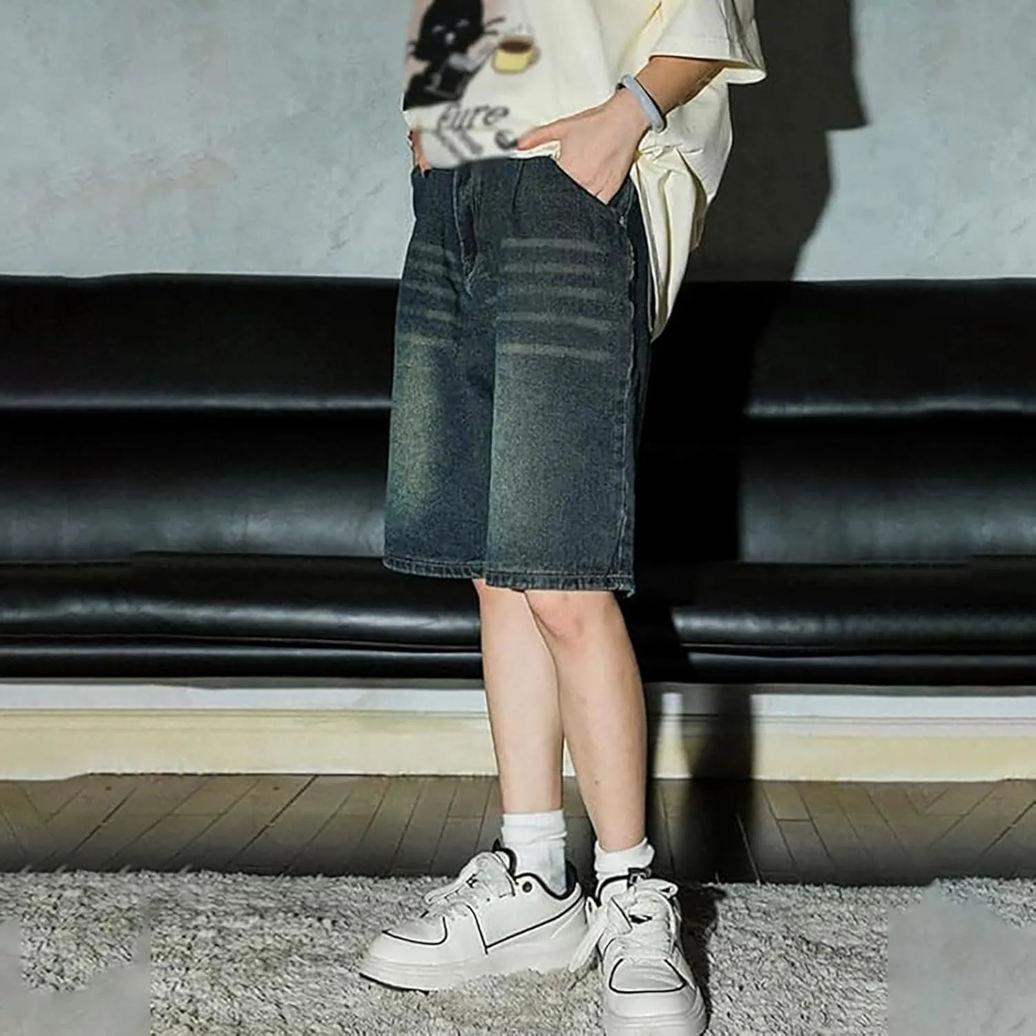 Baggy Jean Shorts for Men Casual Summer Loose Fit Hip Hop Wide Leg Denim Shorts Trendy Outfits