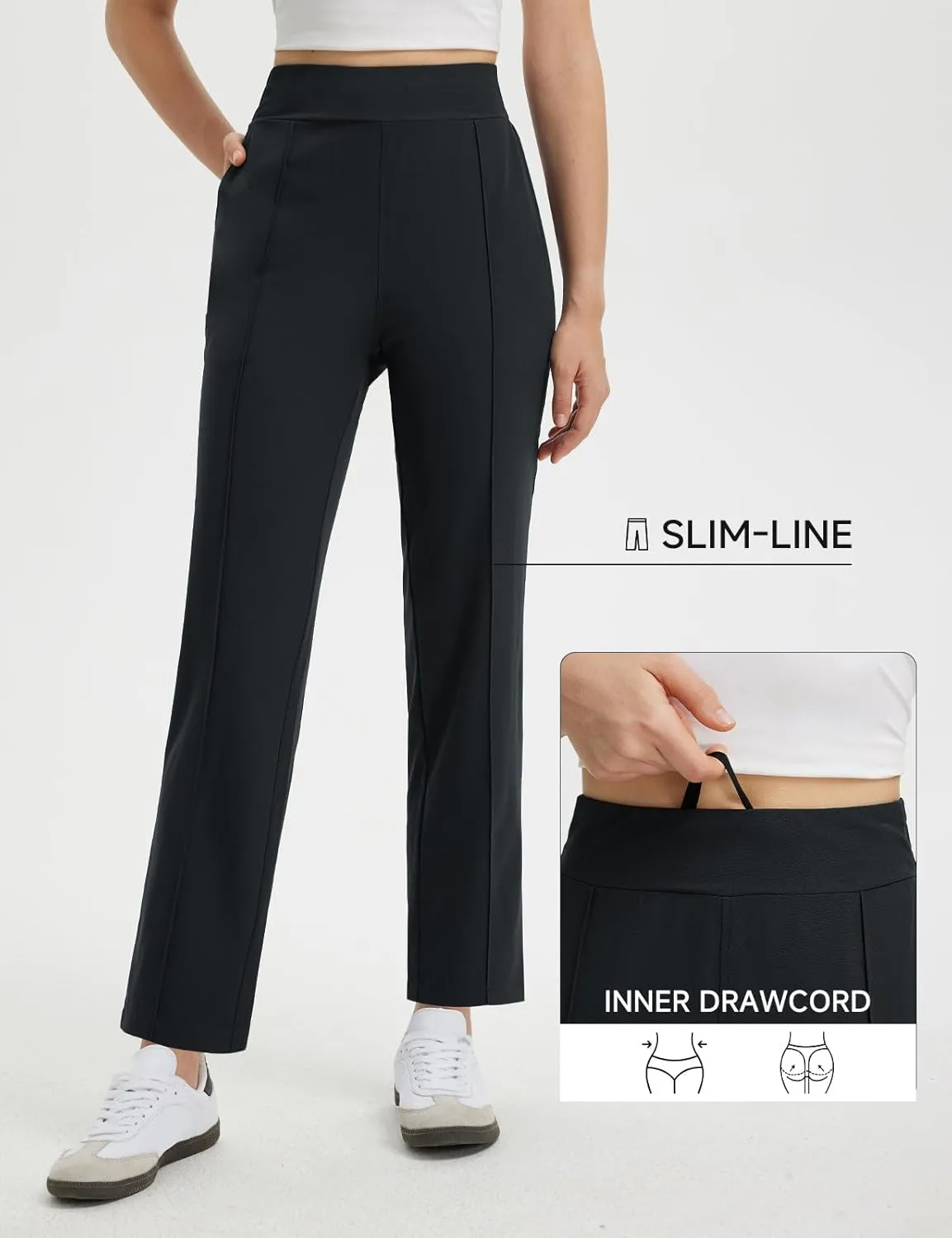baleaf Women's Travel Pants Lightweight Business Casual Work Pants Stretch Petite Ankle Golf Slacks with Pockets UPF50 