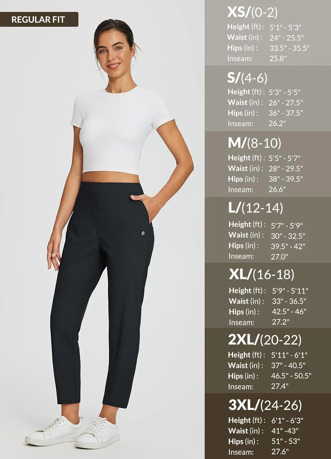baleaf Womens Travel Pants Lightweight Stretch with Zipper Pockets Petite Ankle Dressy Golf Work Business Casual Slacks
