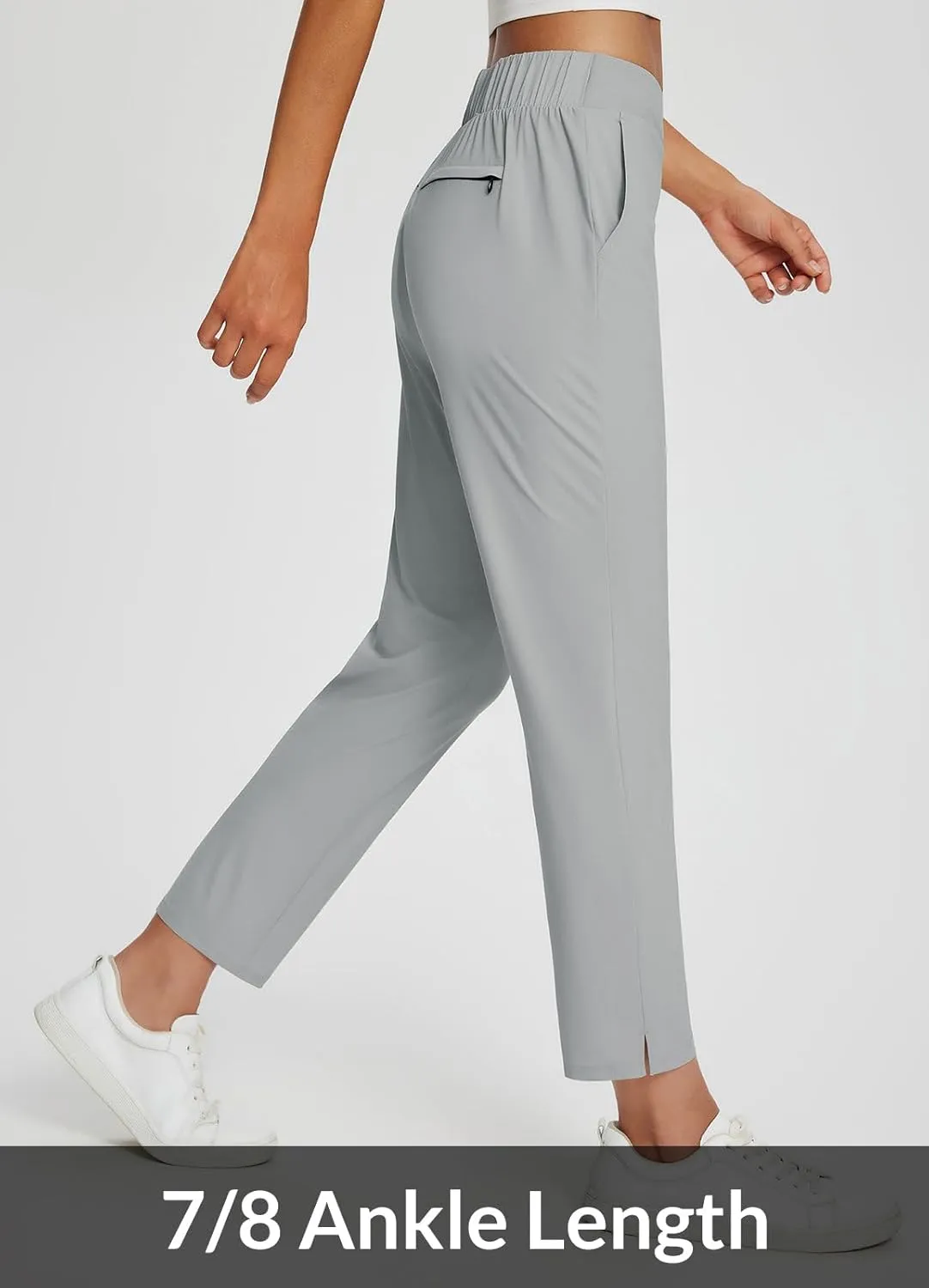 baleaf Womens Travel Pants Lightweight Stretch with Zipper Pockets Petite Ankle Dressy Golf Work Business Casual Slacks