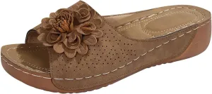 Beach Sandals for Women Wedge Shoes Slip On Dressy Summer Comfortable Slides Sandal with 3D Floral Lightweight Walking Vacation Hiking