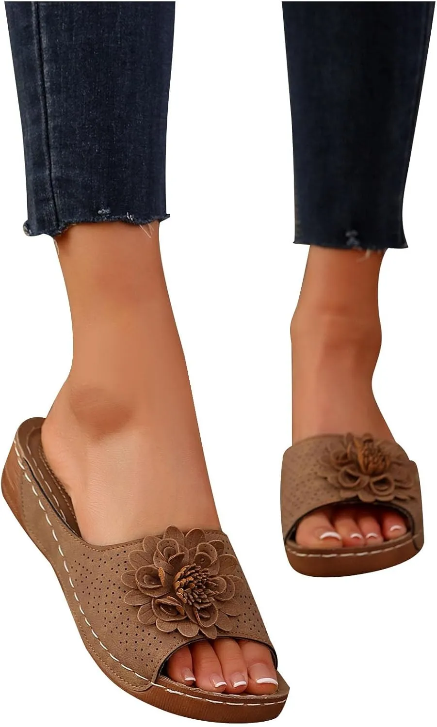 Beach Sandals for Women Wedge Shoes Slip On Dressy Summer Comfortable Slides Sandal with 3D Floral Lightweight Walking Vacation Hiking