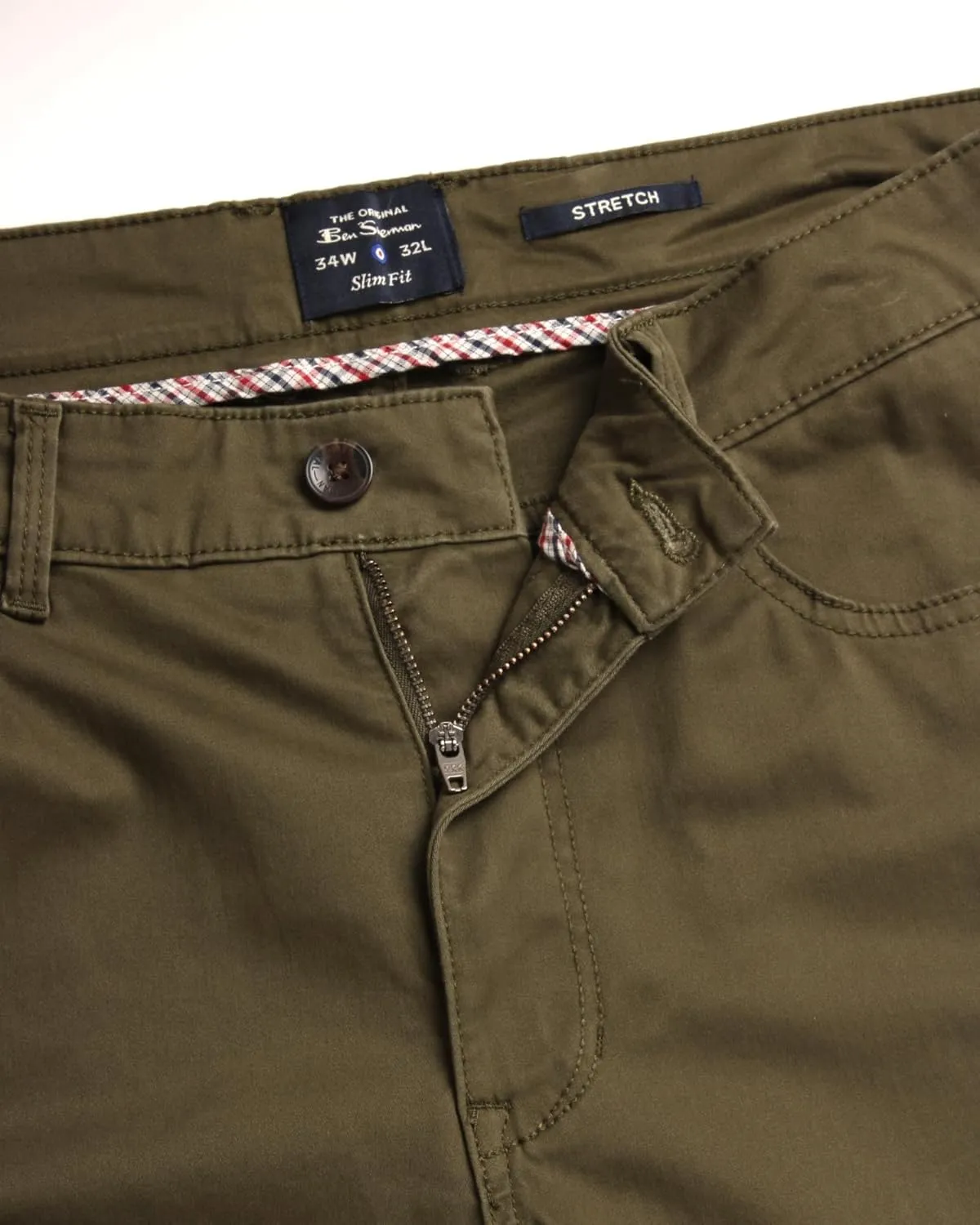 Ben Sherman Men's Khaki Pants - Slim Fit Comfort Stretch Woven Sateen Chino Work Pants - Casual Dress Pants for Men