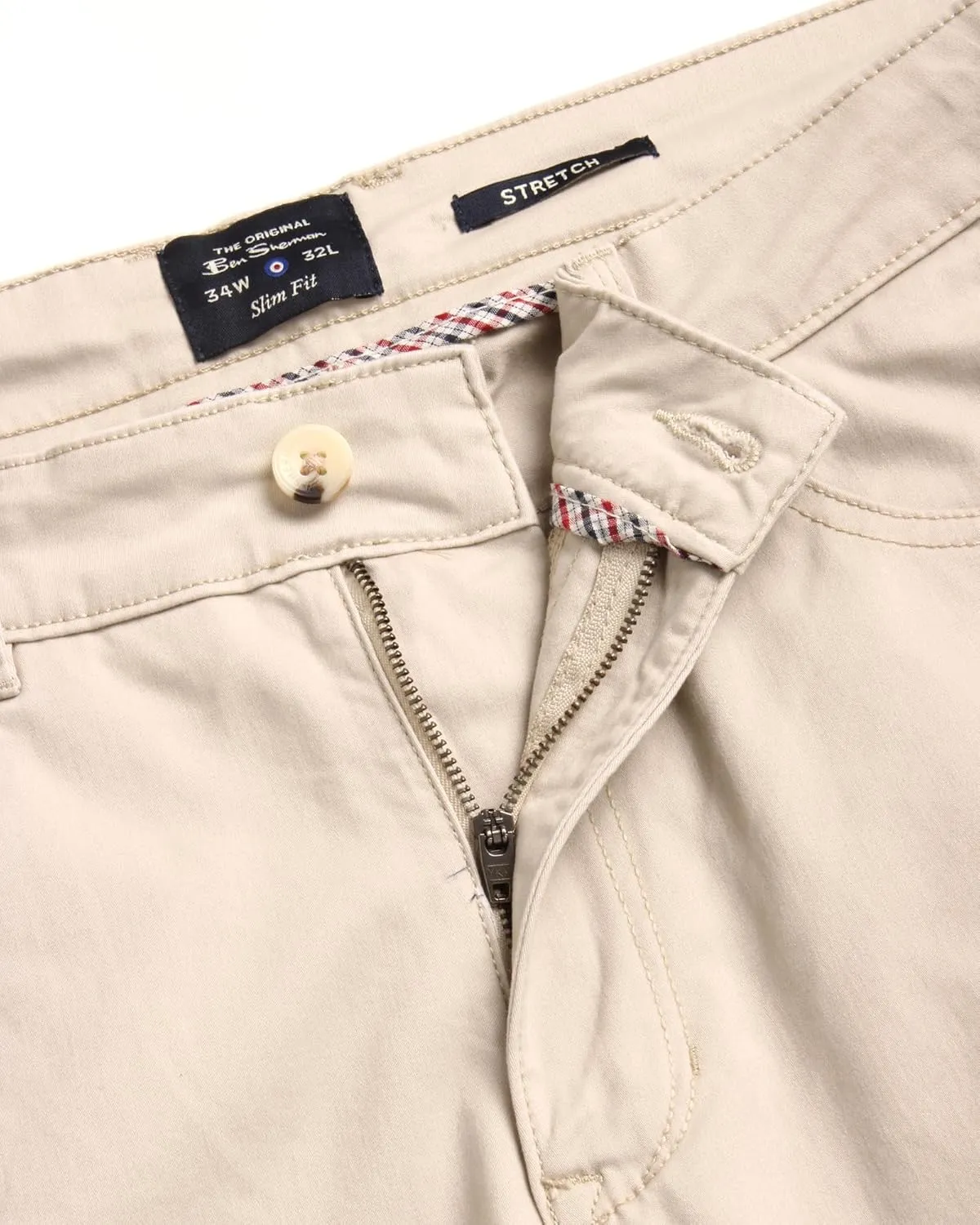 Ben Sherman Men's Khaki Pants - Slim Fit Comfort Stretch Woven Sateen Chino Work Pants - Casual Dress Pants for Men