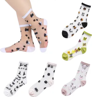 Benefeet Sox Womens Lace Sheer Socks Girls Ultra Thin Nylon Clear Stocking Socks Transparent See Through Ankle Sock