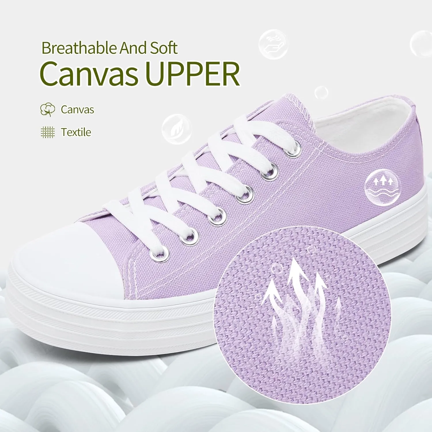 BENPAO Womens White Canvas Sneakers Casual Tennis Shoes for Women Black Fashion Sneakers Comfortable Low Top Walking Shoes