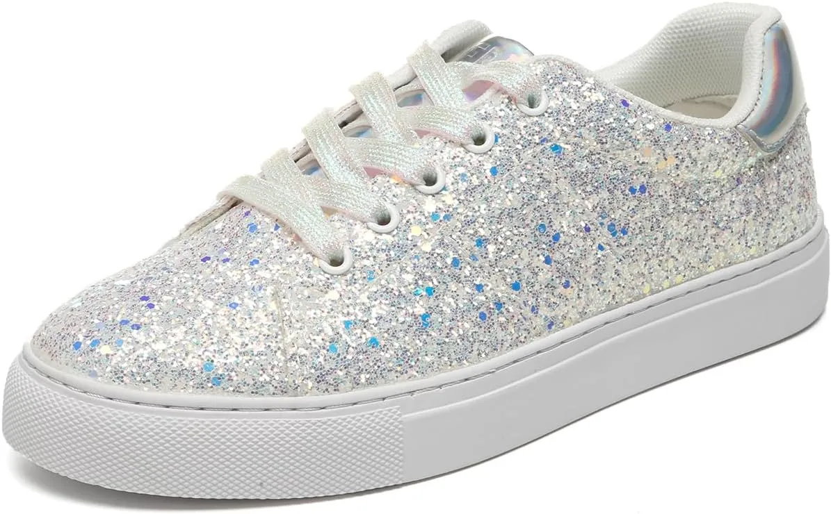 Bernal Women Glitter Sneakers Fashion Shiny Sparkle Sneakers Lightweight Rubber Outsole Non Slip Lace Up Walking Shoes