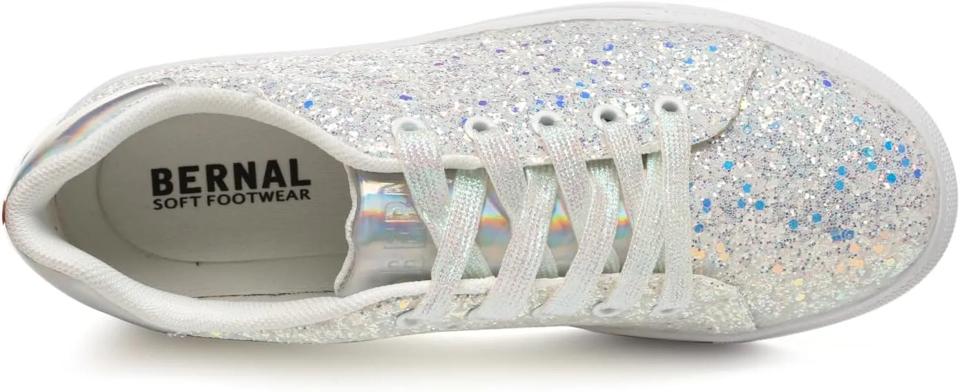 Bernal Women Glitter Sneakers Fashion Shiny Sparkle Sneakers Lightweight Rubber Outsole Non Slip Lace Up Walking Shoes