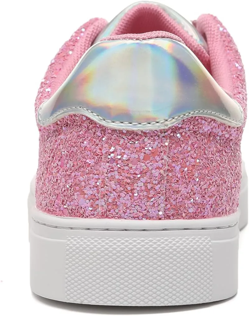 Bernal Women Glitter Sneakers Fashion Shiny Sparkle Sneakers Lightweight Rubber Outsole Non Slip Lace Up Walking Shoes