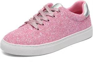 Bernal Women Glitter Sneakers Fashion Shiny Sparkle Sneakers Lightweight Rubber Outsole Non Slip Lace Up Walking Shoes