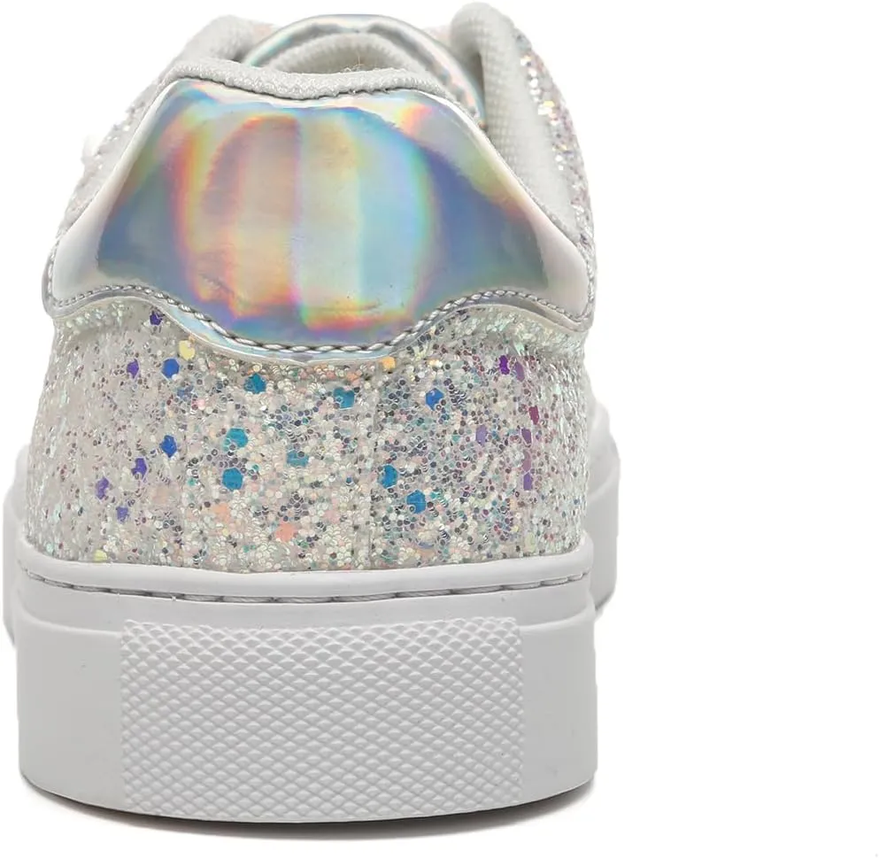 Bernal Women Glitter Sneakers Fashion Shiny Sparkle Sneakers Lightweight Rubber Outsole Non Slip Lace Up Walking Shoes