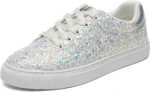 Bernal Women Glitter Sneakers Fashion Shiny Sparkle Sneakers Lightweight Rubber Outsole Non Slip Lace Up Walking Shoes