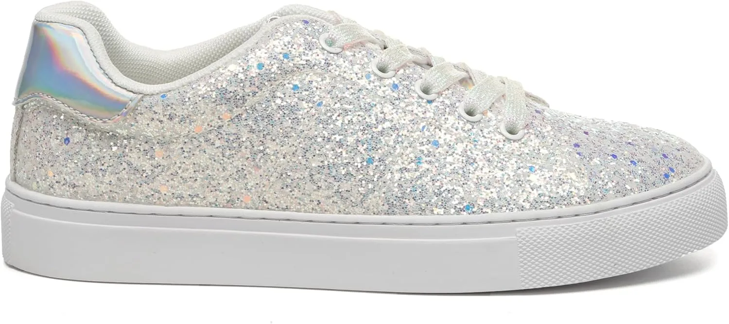 Bernal Women Glitter Sneakers Fashion Shiny Sparkle Sneakers Lightweight Rubber Outsole Non Slip Lace Up Walking Shoes