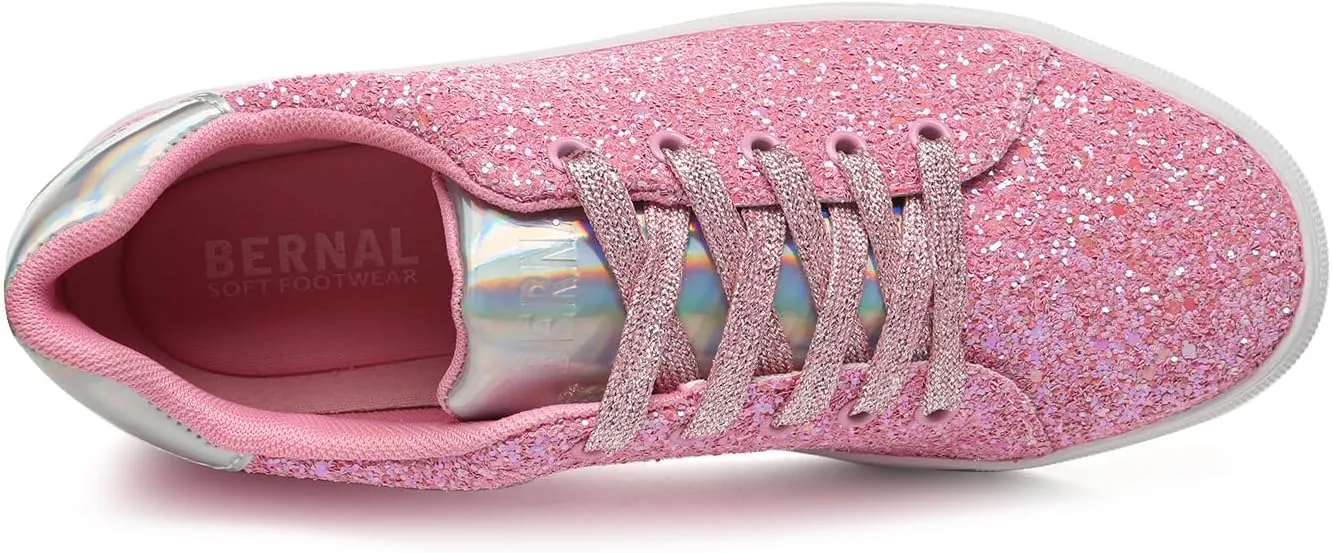 Bernal Women Glitter Sneakers Fashion Shiny Sparkle Sneakers Lightweight Rubber Outsole Non Slip Lace Up Walking Shoes