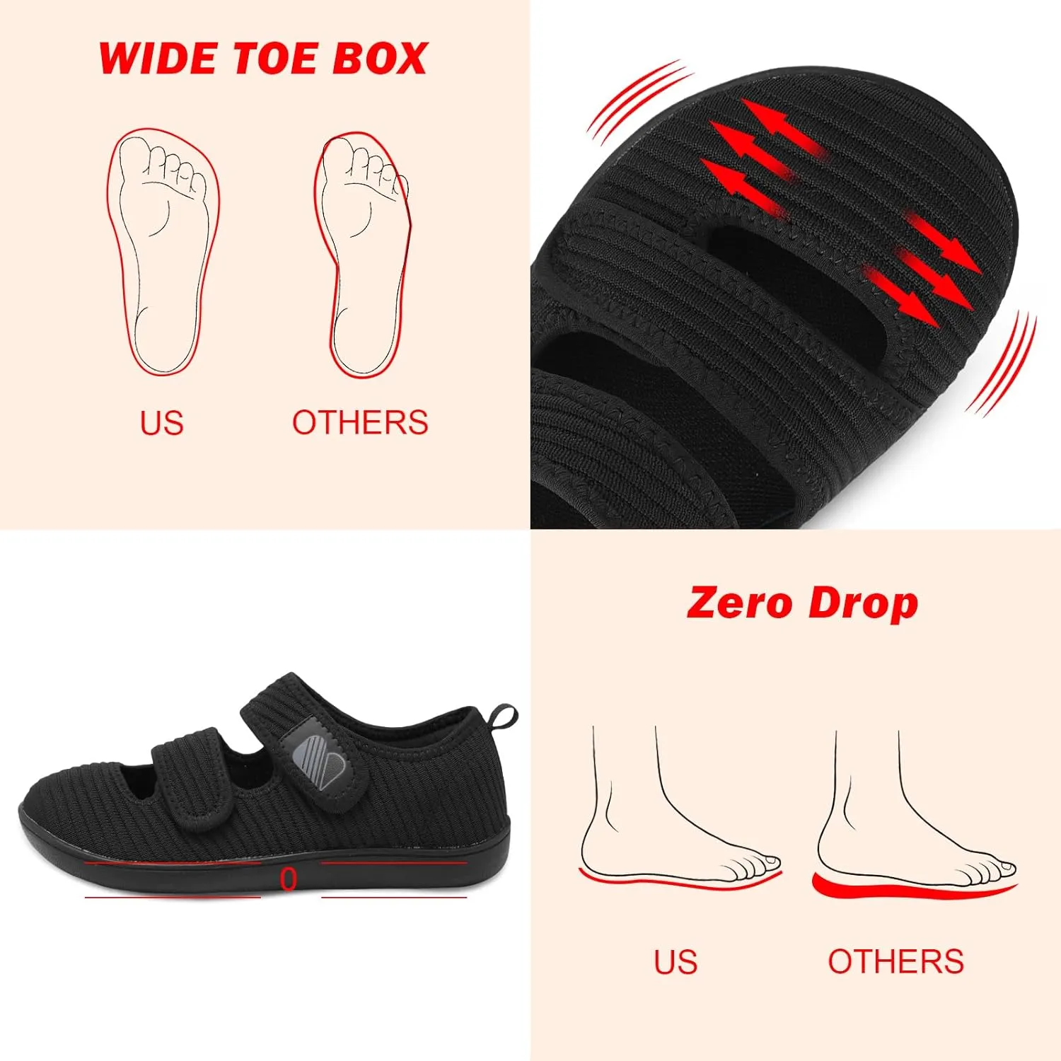 Besroad Womens Walking Shoes Wide Diabetic Shoes Adjustable Barefoot Casual Sneakers Breathable Zero Drop Arthritis Edema Sneakers Indoor Outdoor