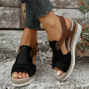Blue, Navy Black Women's Wedge Sandals, Size 7, Casual, Open Toe, Platform Heel, Ankle Strap, Suede, Rubber Sole