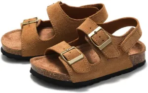Boys Girls Summer Cork Footbed Slide Sandal, Arch Support Outdoor Sandals with Adjustable Buckle Backstraps for Toddler/Little Kid/Big Kid