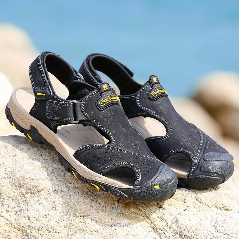 CAMEL CROWN Mens Hiking Sandals Waterproof Leather Fisherman Sandal for Athletic Outdoor Beach Sport Summer-Closed Toe Size 7-12