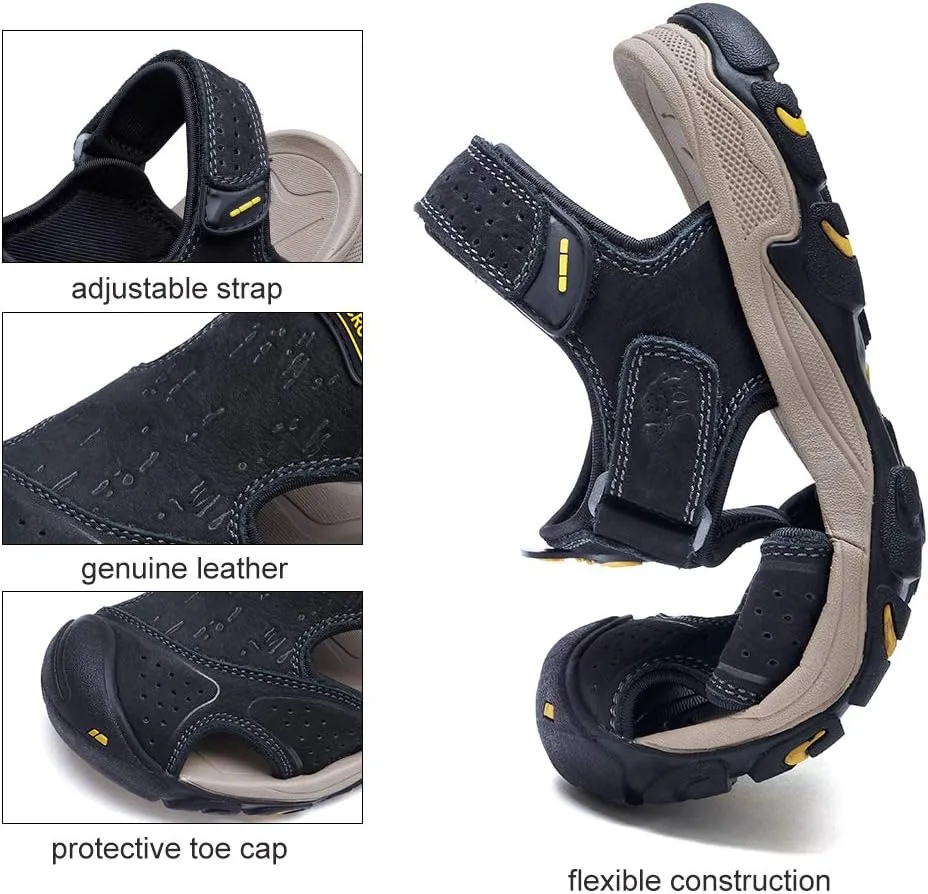 CAMEL CROWN Mens Hiking Sandals Waterproof Leather Fisherman Sandal for Athletic Outdoor Beach Sport Summer-Closed Toe Size 7-12